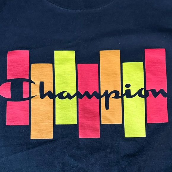 Large Black Classic Jersey Tee. With color bars + script - Picture 1 of 3